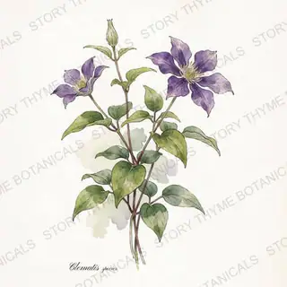 Clematis — vintage botanical The Plant Library print on a white background