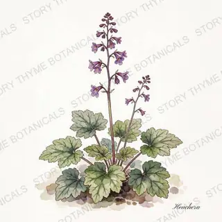 Coral Bells (Heuchera) — vintage botanical The Plant Library print on a white background