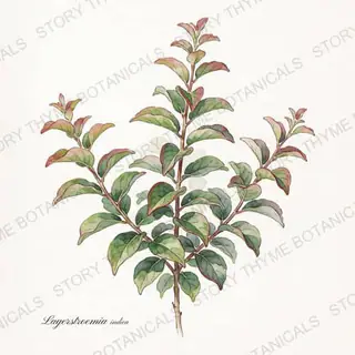 Crape Myrtle — vintage botanical The Plant Library print on a white background