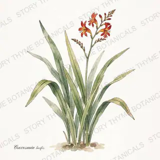 Crocosmia — vintage botanical The Plant Library print on a white background