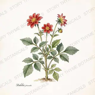 Dahlia — vintage botanical The Plant Library print on a white background