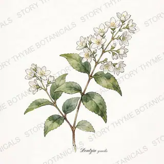 Deutzia — vintage botanical The Plant Library print on a white background