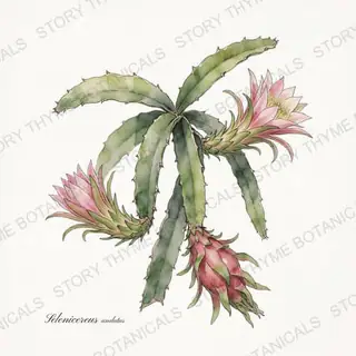 Dragon Fruit (Pitaya) — vintage botanical The Plant Library print on a white background
