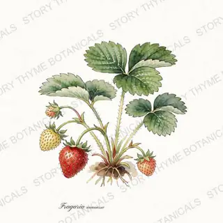 Everbearing Strawberry — vintage botanical The Plant Library print on a white background