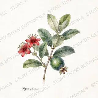 Pineapple Guava (Feijoa) — vintage botanical The Plant Library print on a white background