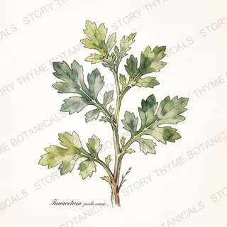 Feverfew — vintage botanical The Plant Library print on a white background