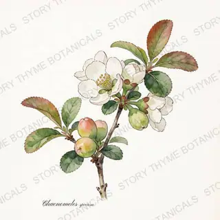 Flowering Quince — vintage botanical The Plant Library print on a white background