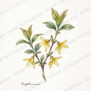 Forsythia — vintage botanical The Plant Library print on a white background