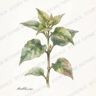 Four O'Clock (Marvel of Peru) — vintage botanical The Plant Library print on a white background