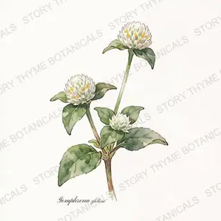 Globe Amaranth — vintage botanical The Plant Library print on a white background