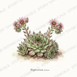 Hens and Chicks — vintage botanical The Plant Library print on a white background