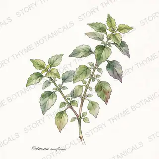 Holy Basil (Tulsi) — vintage botanical The Plant Library print on a white background