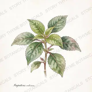 Impatiens — vintage botanical The Plant Library print on a white background
