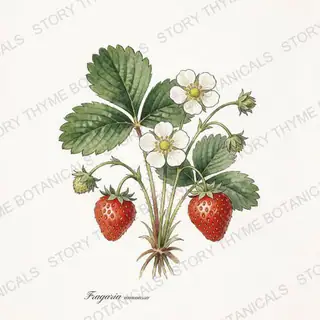June-bearing Strawberry — vintage botanical The Plant Library print on a white background