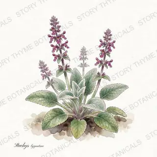 Lamb's Ear — vintage botanical The Plant Library print on a white background