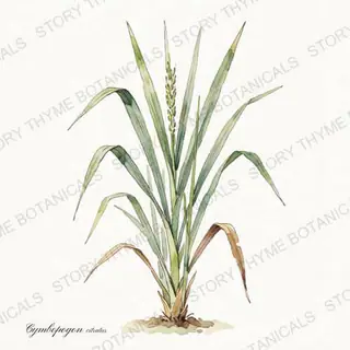 Lemongrass — vintage botanical The Plant Library print on a white background
