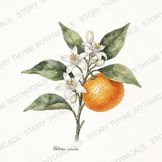 Mandarin / Tangerine — vintage botanical The Plant Library print on a white background