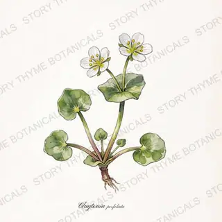 Miner's Lettuce (Claytonia) — vintage botanical The Plant Library print on a white background