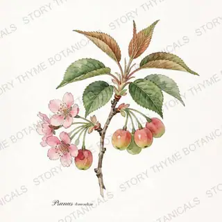 Nanking Cherry — vintage botanical The Plant Library print on a white background