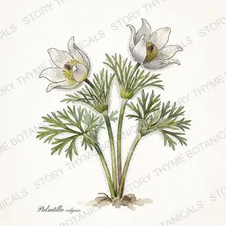 Pasque Flower — vintage botanical The Plant Library print on a white background