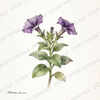 Petunia — vintage botanical The Plant Library print on a white background