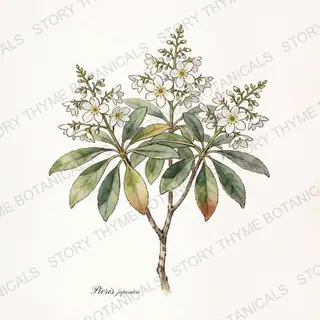 Pieris (Andromeda) — vintage botanical The Plant Library print on a white background