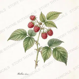 Raspberry — vintage botanical The Plant Library print on a white background