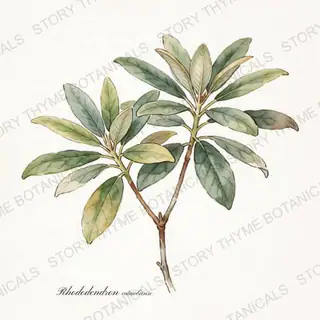 Rhododendron — vintage botanical The Plant Library print on a white background