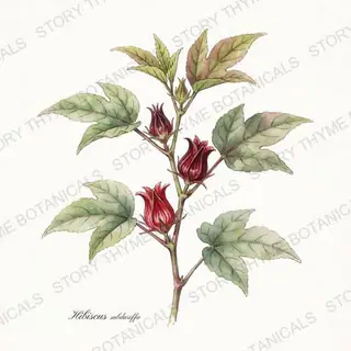 Roselle (Tea Hibiscus) — vintage botanical The Plant Library print on a white background