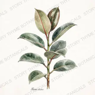 Rubber Plant — vintage botanical The Plant Library print on a white background