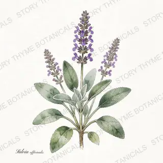 Sage — vintage botanical The Plant Library print on a white background