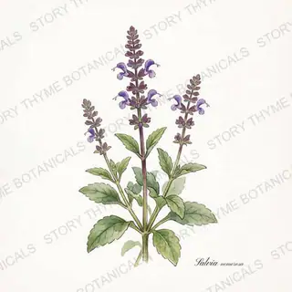 Perennial Salvia — vintage botanical The Plant Library print on a white background