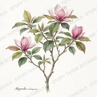 Saucer Magnolia — vintage botanical The Plant Library print on a white background