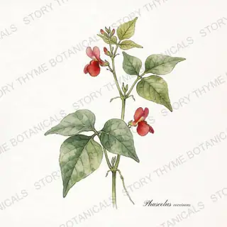 Scarlet Runner Bean — vintage botanical The Plant Library print on a white background