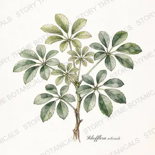 Schefflera (Umbrella Plant) — vintage botanical The Plant Library print on a white background
