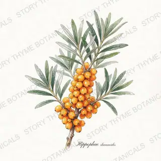 Sea Buckthorn — vintage botanical The Plant Library print on a white background
