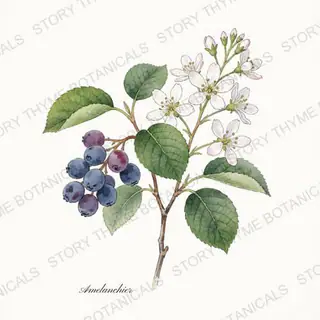 Serviceberry / Juneberry — vintage botanical The Plant Library print on a white background