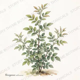 Siberian Pea Shrub — vintage botanical The Plant Library print on a white background