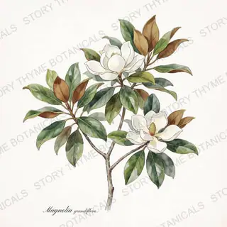 Southern Magnolia — vintage botanical The Plant Library print on a white background