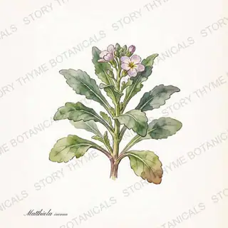Stock (Gillyflower) — vintage botanical The Plant Library print on a white background