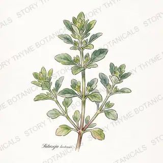 Summer Savory — vintage botanical The Plant Library print on a white background