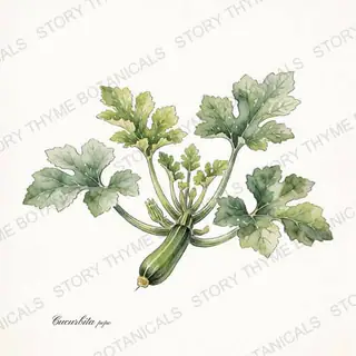 Summer Squash / Zucchini — vintage botanical The Plant Library print on a white background