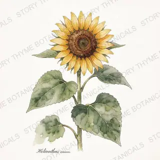 Sunflower — vintage botanical The Plant Library print on a white background