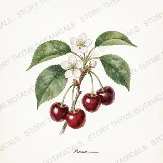 Sweet Cherry — vintage botanical The Plant Library print on a white background