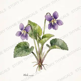 Sweet Violet & Native Violets — vintage botanical The Plant Library print on a white background