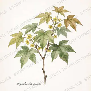 Sweetgum — vintage botanical The Plant Library print on a white background