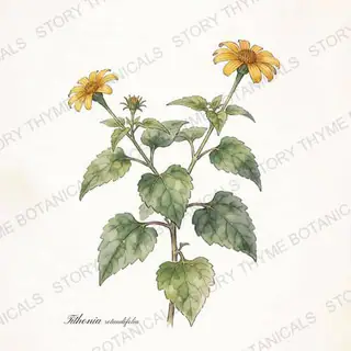 Mexican Sunflower (Tithonia) — vintage botanical The Plant Library print on a white background