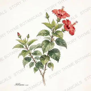 Tropical Hibiscus — vintage botanical The Plant Library print on a white background