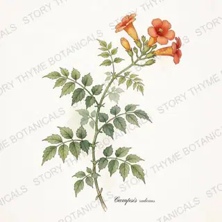 Trumpet Vine — vintage botanical The Plant Library print on a white background
