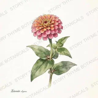 Zinnia — vintage botanical The Plant Library print on a white background